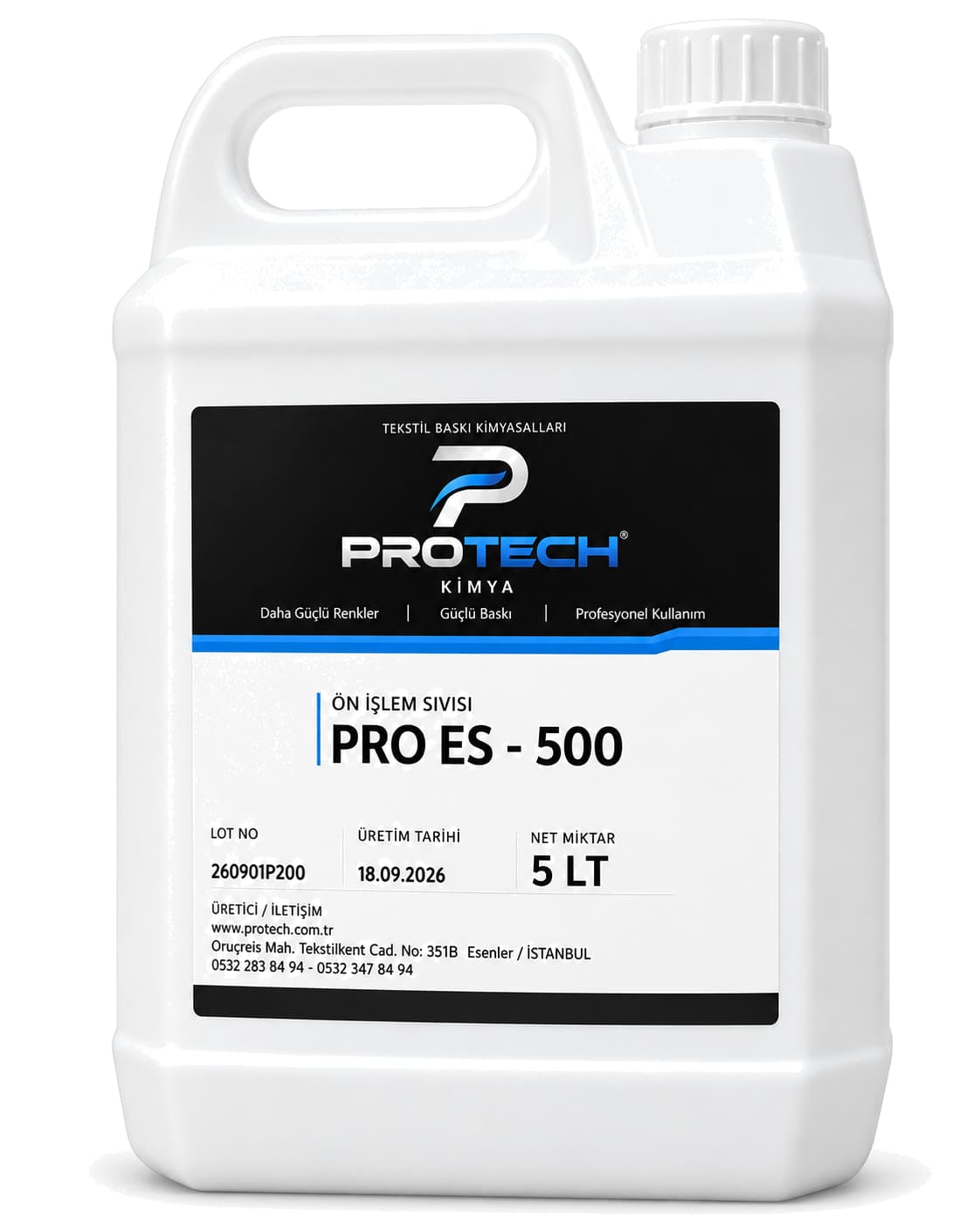 PRO ES-500 5 litrelik bidon, beyaz fonda ürün çekimi