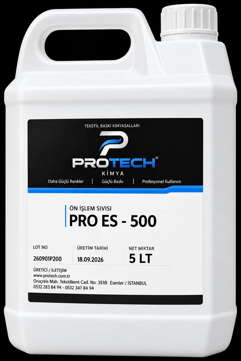 PROTECH PRO ES-500 ön işlem sıvısı, 5 litrelik beyaz kulplu bidon